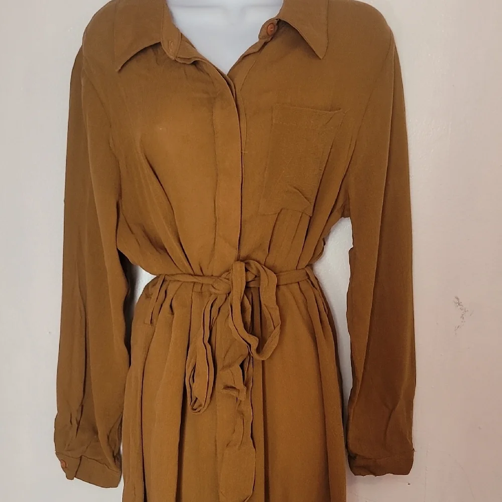 Whimsy + Row Brown Buttoned Long Sleeve Shirt Dress - Picture 6 of 8